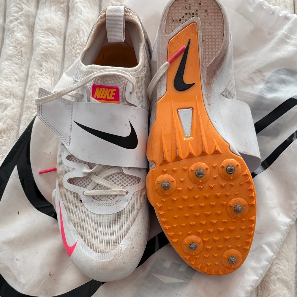 Nike White and Orange Athletic Spikes